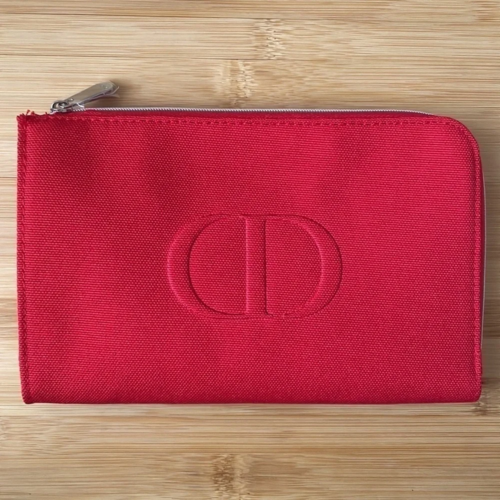 Brand New Dior Red Zippered Beauty Pouch 100% Recycled Materials in Box